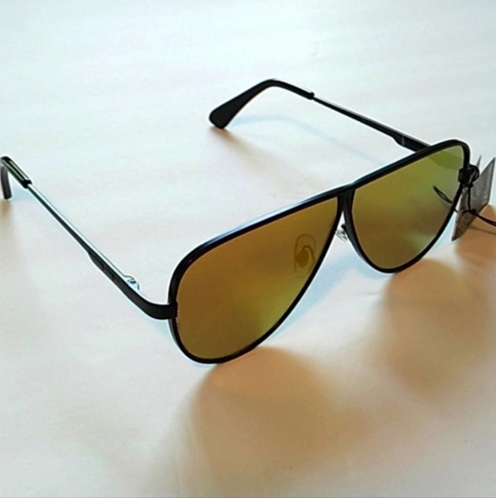 Mirror Polorized UV400 Tented Aviator Sunglasses In Yellow/Orange Only - Picture 5 of 6